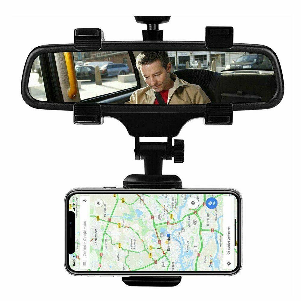 360° Universal Car Rearview Mirror Mount: GPS & Cell Phone Holder